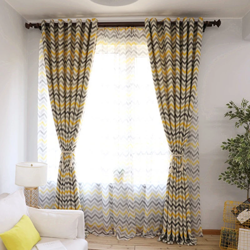 Современный стиль готовая желтая рябь занавески ткань для гостиной фиолетовый серый затемненные занавески для детской спальни WP275& 2