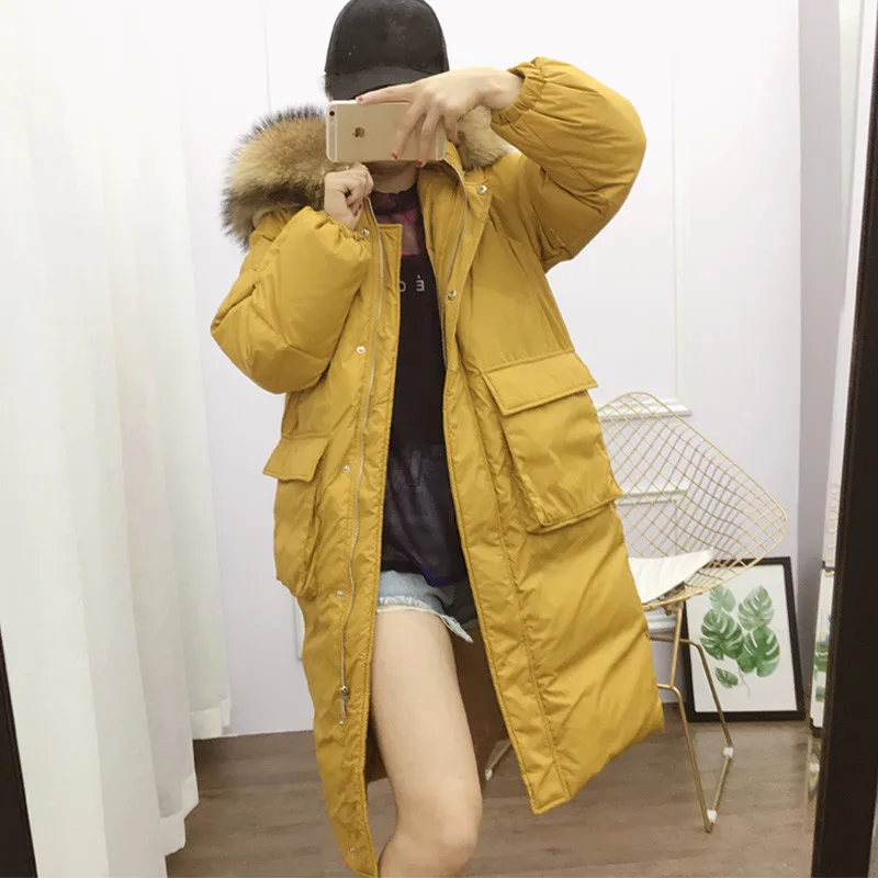 doudoune Capuche Fourrure yellow Doudoune Hiver Épais Coton 2 À black 1 black 3 Down De Lâche Black Grande 2018 yellow Col Pull Parka Taille 1 white 2 DHE29I