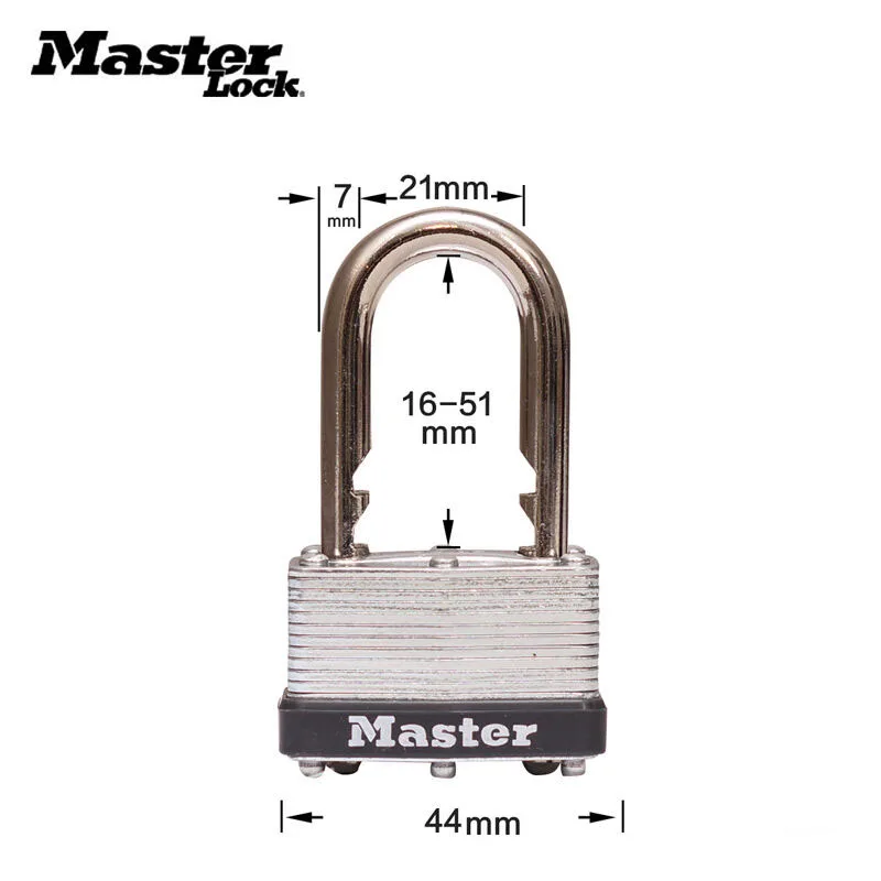 

Master Lock Keyed Padlock laminated steel lock with standard steel adjustable shackle,length adjusts from 5/8-inch to 2-inch