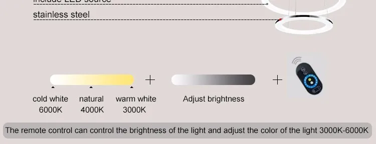 Современный светодиодный светильник для гостиной, столовой, подвесной светильник с кольцами, светящаяся Подвесная лампа с пультом дистанционного управления