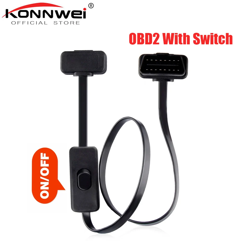 

16Pin OBDII OBD 2 Cable Connector Diagnostic Tool ELM327 Adapter Flat Thin As Noodle Male to Female Extension Cables With Switch