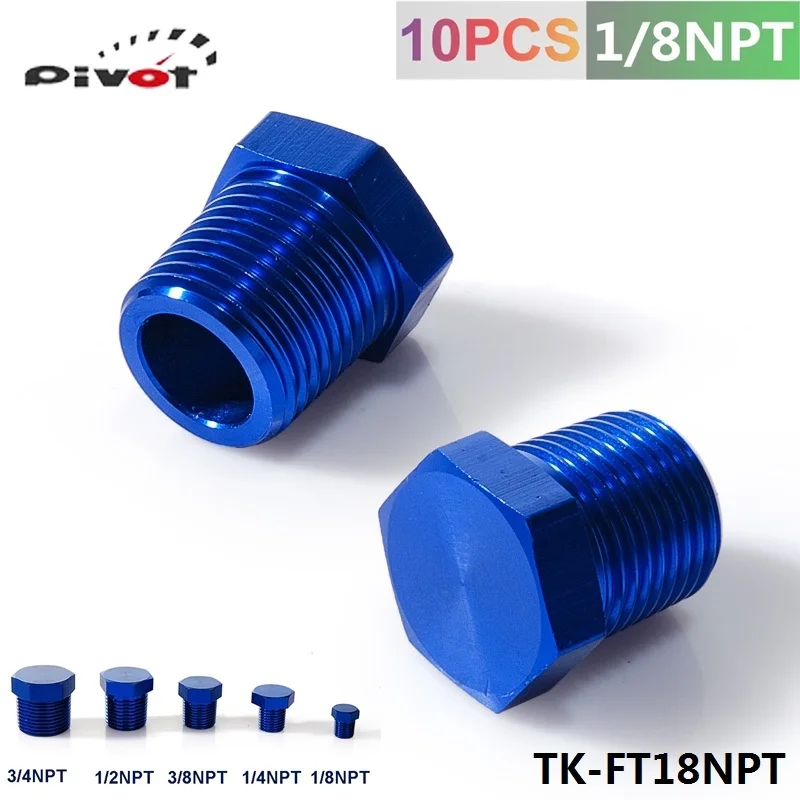 Pivot - Oil Water Fitting 1/8" NPT Forged Carbon Aluminum Hex Head Plud Cap Threaded Blue TK-FT18NPT