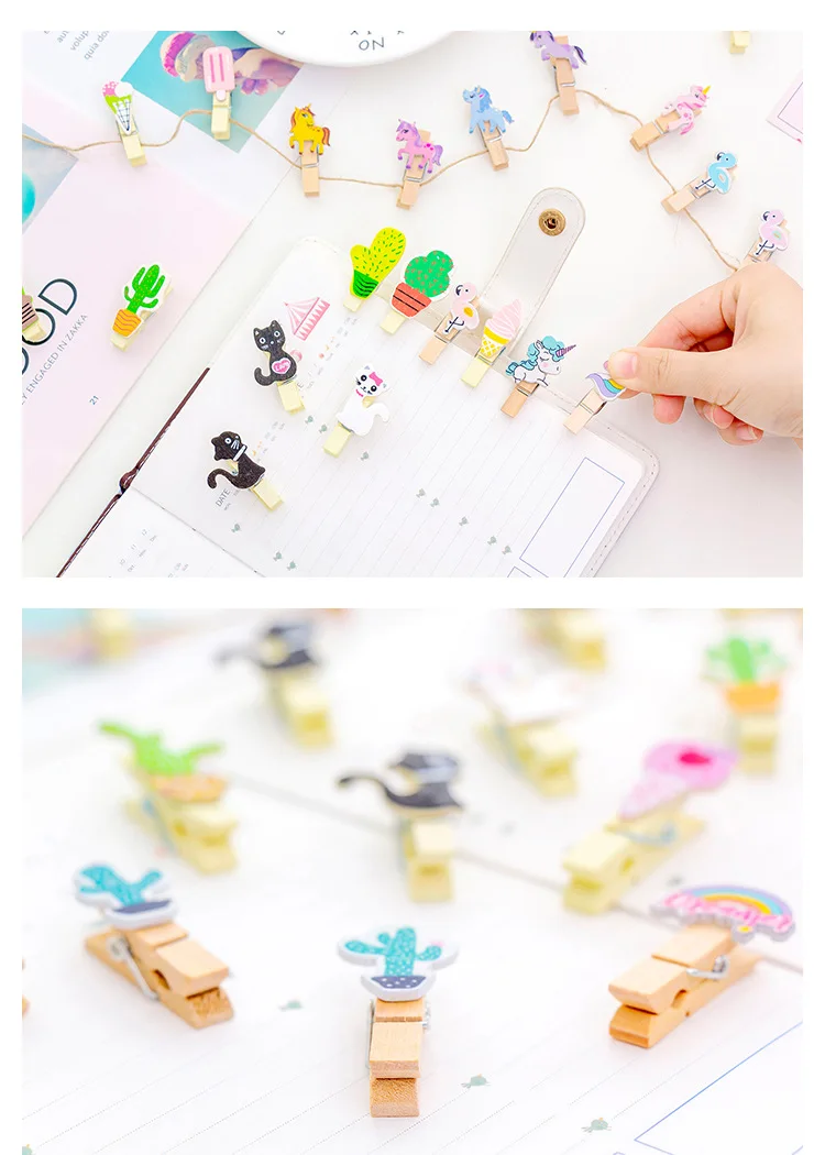 10 pieces/lot) Cute Cartoon Color Small Wooden Clip Hanging DIY Photo Small Clip Wooden Cartoon Photo Clip