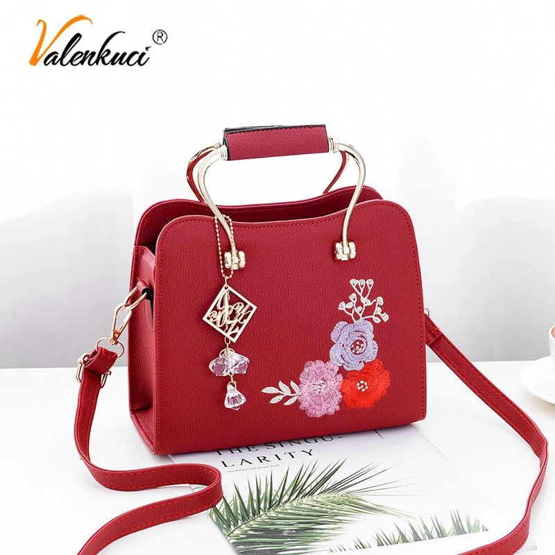 

Valenkuci fashion women's handbags PU leather flowers embroidery bag crossbody bag handbag for women 2018 girls bolsas feminina