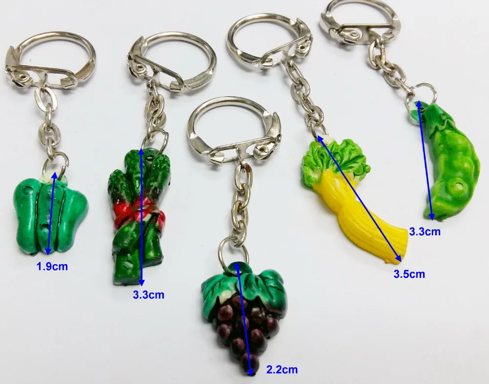 

100X 5style Vegetables keychain key rings Charm Bracelet Girls Necklace Fashion Pinata Birthday Party Favors Gift Novelty Prize