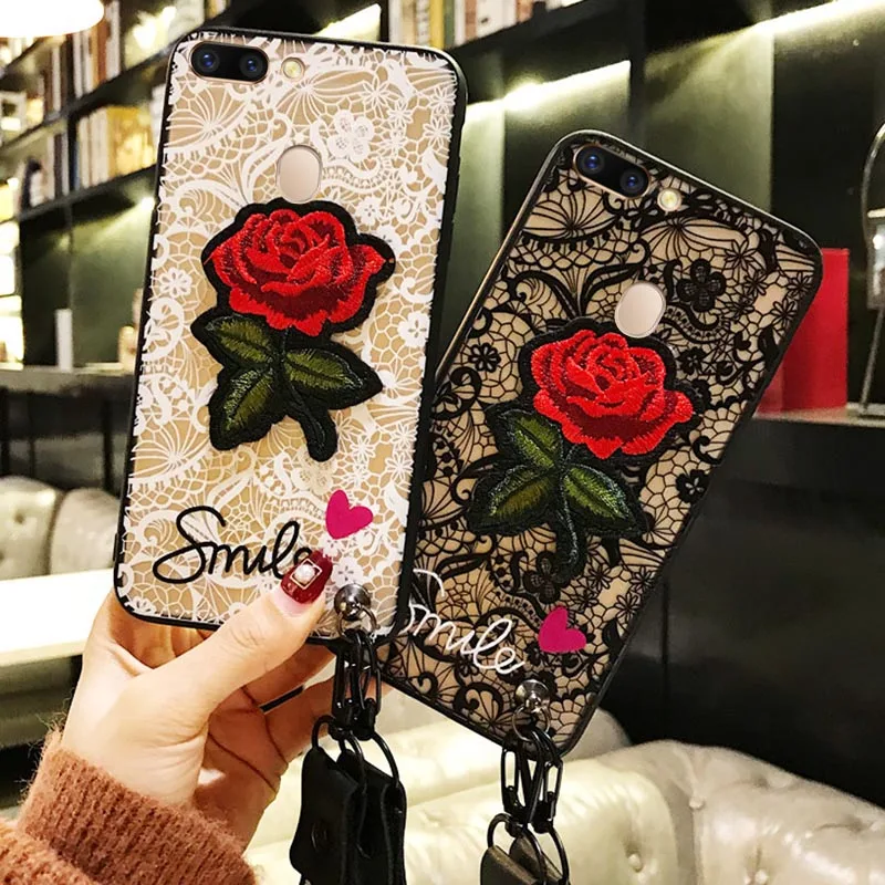 Oppo Find X Case Rose Flower Phone Case Oppo F9 Find X F7 F5 F1S A3 A5 A3S A79 A83 A31 A53 A33 A57 A37 A71 A77 Girl Lace Cover