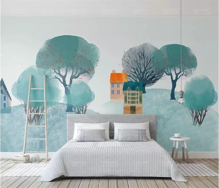 

Modern Living Room Bedroom Background Wall 3d Wallpaper Nordic Style forest Hill Interior Design 3d Wallpaper Mural