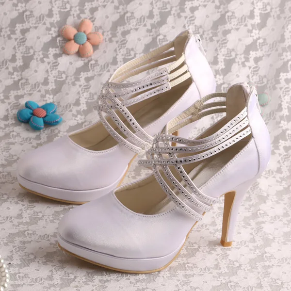 Wedopus MW970 Gladiator Style White Wedding Platform Pump Shoes High Heeled