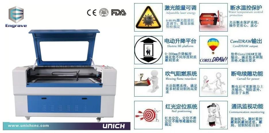 CE Стандартный Китай популярный- Unich 9060 лазерная гравировальная машина