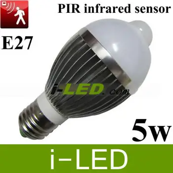 

New arrived 5W Aluminum 550lm E27 85-265V High Quality PIR infrared motion sensor led bulb lamp
