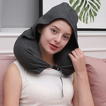 

Economical Inflatable Travel Pillow Convertible Travel U-Shaped Neck Pillow with Hoop Cap for Airplane ds99