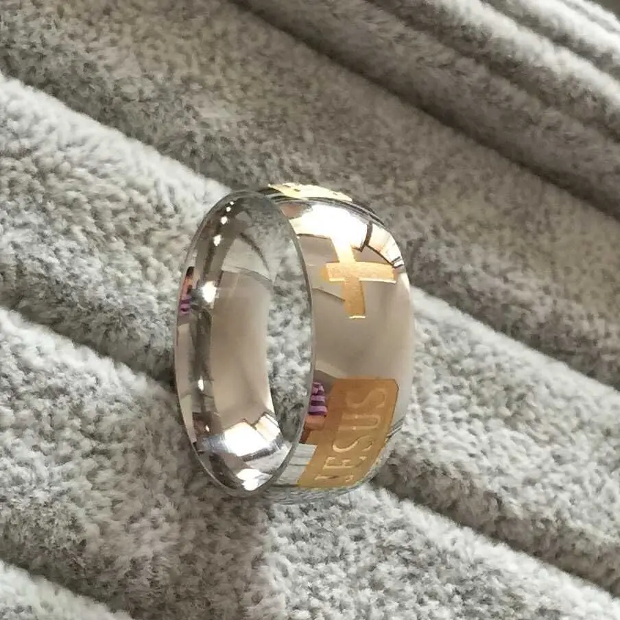 8 мм, 316, титановая сталь, посеребренное христианское кольцо с крестом Иисуса, Серебряное обручальное кольцо для мужчин и женщин