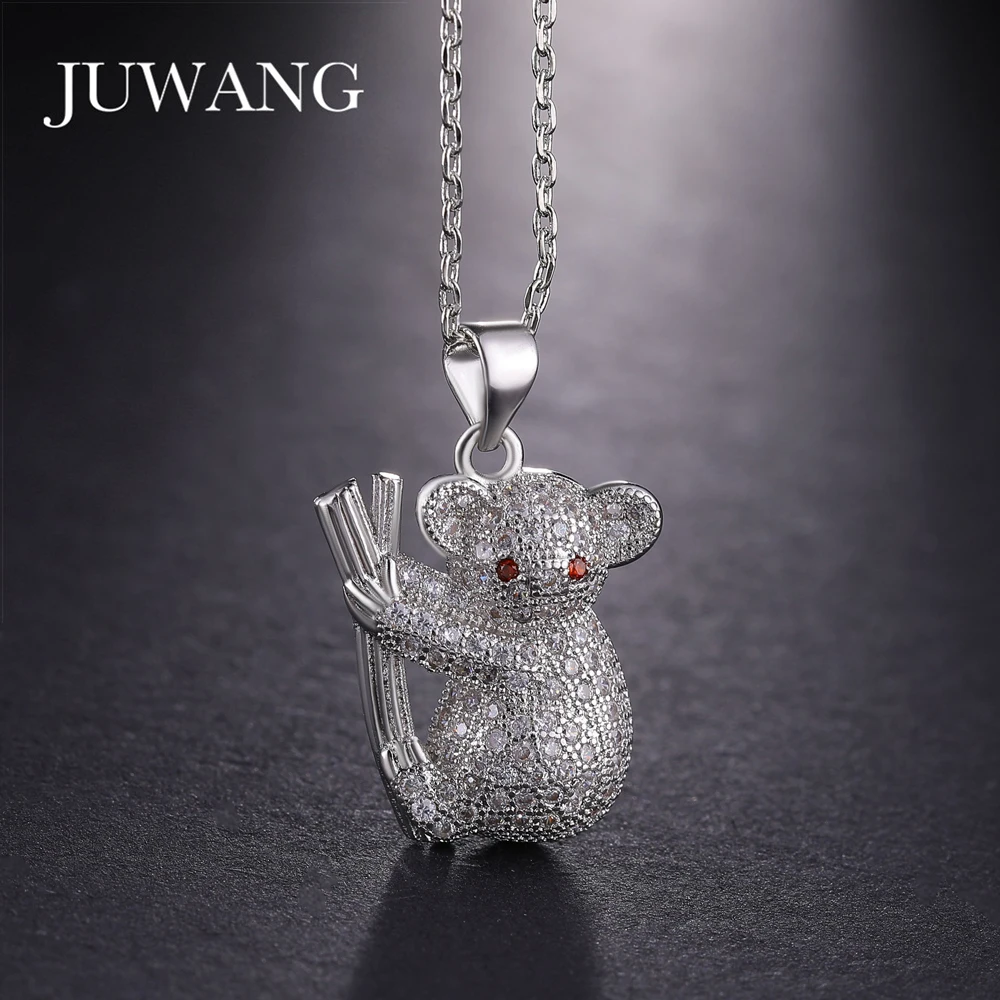 

JUWANG Brand Cute CZ Koala Pendants Necklaces for Woman Gold Color Chain Choker Jewelry Wholesale