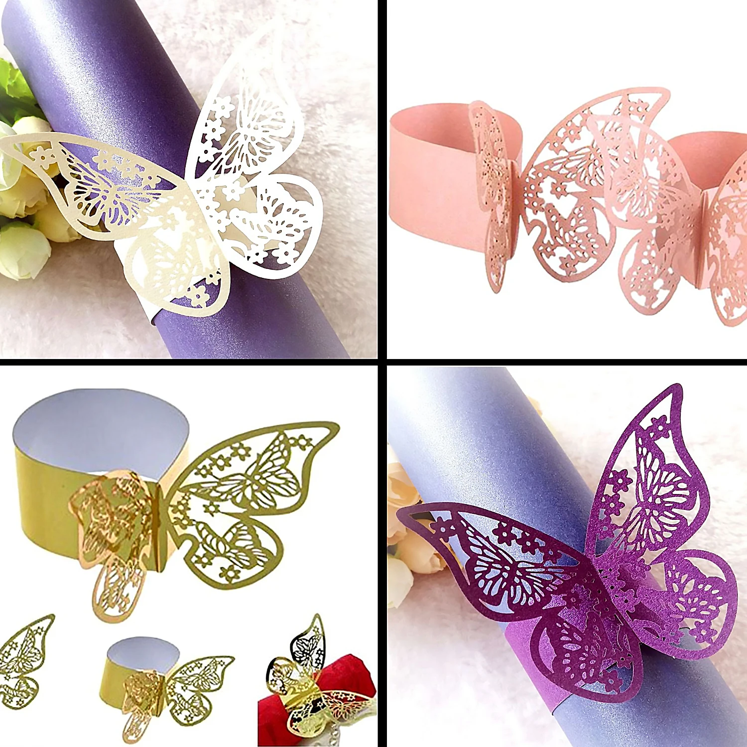 Behogar 50 шт. Элегантные 3D полые бабочки бумажные кольца для салфеток для дома отеля Свадебные украшения для рождественской вечеринки на день