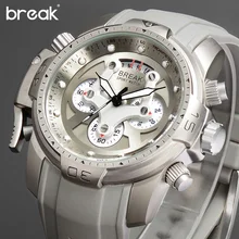 BREAK Unique Men Luxury Brand Casual Fashion Rubber Band Sport Wristwatches Man Quartz Chronograph Army Waterproof Watches reloj
