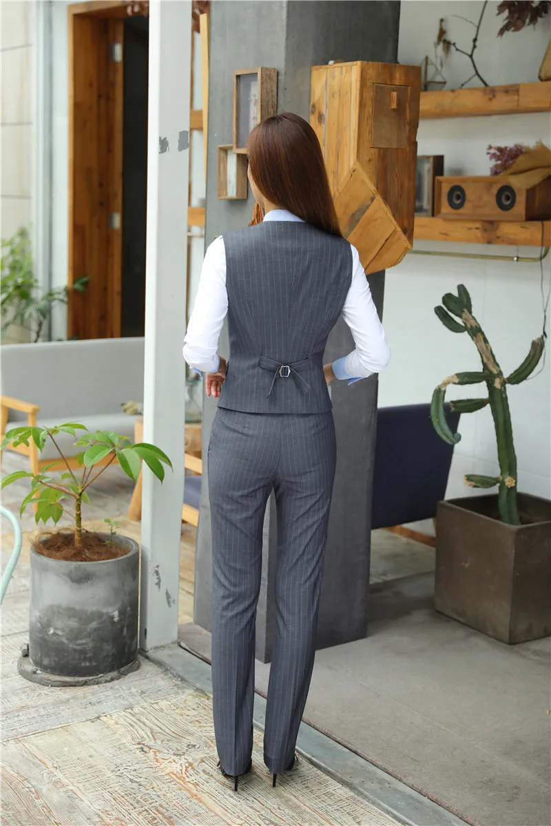 Formal Ladies Blue Vest Women Waistcoat Work Wear Business Female Clothes Office Uniform Styles OL