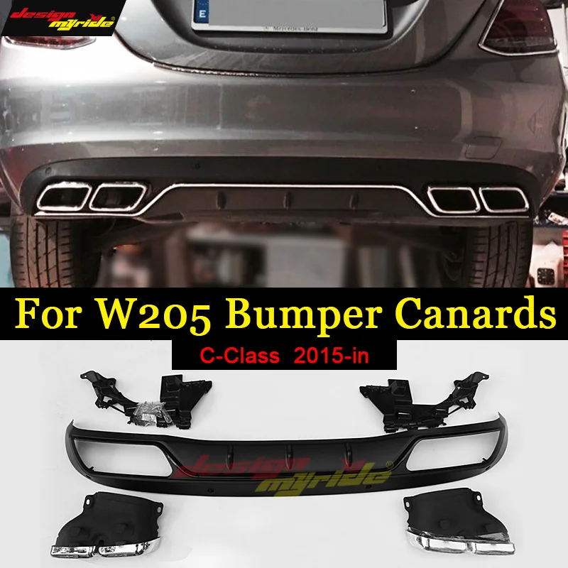 Для Mercedes C Class W205 C205 S205 Sedan 4 дверный PP Диффузор заднего бампера с наконечниками C63