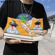 2019 New Canvas Shoes Men Cartoon Dragon ball Hand-painted Casual Shoes Graffiti Student Flat Shoes Men Fashion Anime Shoes wen flat high top athletic sneakers women men cartoon design anime naruto hand painted shoes itachi jiraiya graffiti painting