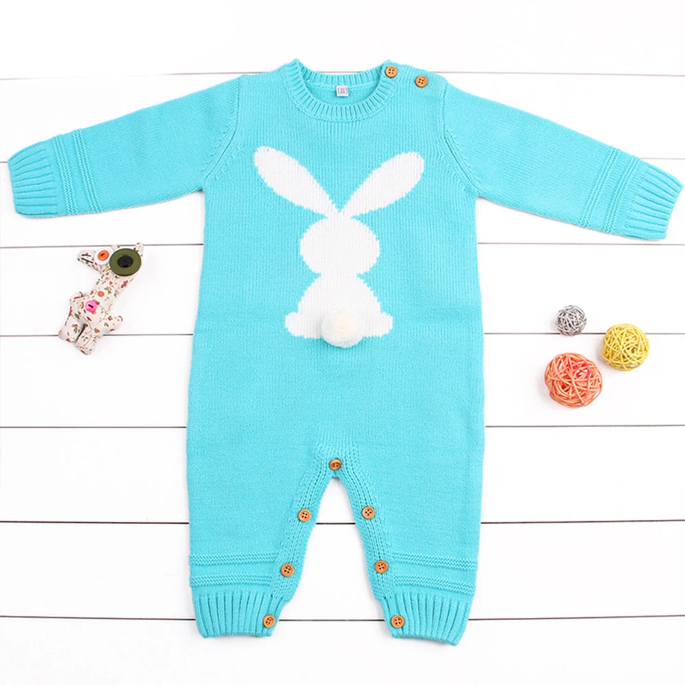 Warm Knitted Rabbit Baby Rompers Newborn Baby Girl Clothes Children's Overalls Stitch Long Sleeve Bunny Baby Clothes Spring Fall