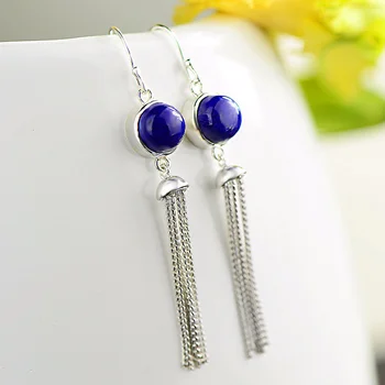 

Silver 925 Jewelry Earring Natural Gemstone Lapis Lazuli Earrings For Women Long Tassel Jewelry Boucle D'Oreille Femme