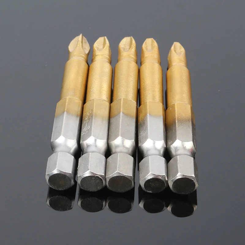 5Pcs Anti-skid Electric Screwdriver Bit Drill Bit Titanium Coating 1/4hexagonal Handle Single-sided Magnetic Hex Handle PH2 50mm