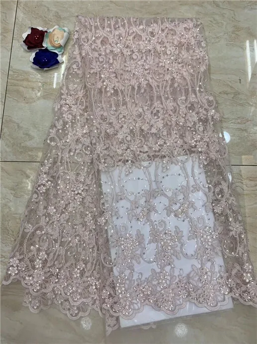 

Best Quality African Pearls Lace Fabric purple Swiss Voile Lace High Quality Embroidery French Mesh Sequins Nigeria Lace Fabric(