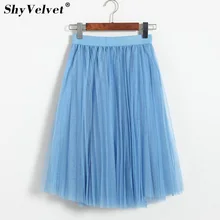 Тюлевые юбки женские милые гофрированный с сеткой слойные Принцесса длиной до колена миди трапециевидные Бальные юбки пачка для взрослых эластичная высокая талия Faldas