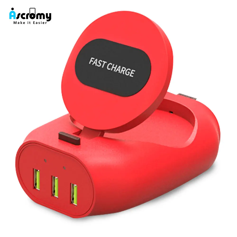 Ascromy 3USB Port Wall Charge QI Wireless Charger Holder For Apple