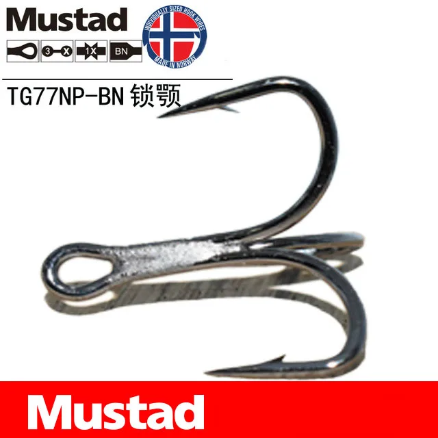 

Mustad Fishing Hooks TG77NP-BN Treble Hook High Carbon Steel Barbed Jawlock 3X Strong Lure Ocean Fishing Anchor Tackle Pesca
