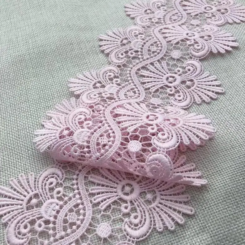 

2 Meters Peach Pink Polyester Embroidered Lace Trim Water Soluble Lace Ribbon Handmade DIY Sewing Craft For Costume Decoration