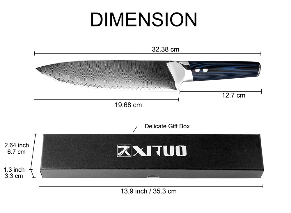 XITUO, новинка, 8 дюймов, нож шеф-повара, японский, VG10, дамасская сталь, Santoku, кухонные ножи, острый Кливер, ножи для нарезки, Подарочный нож