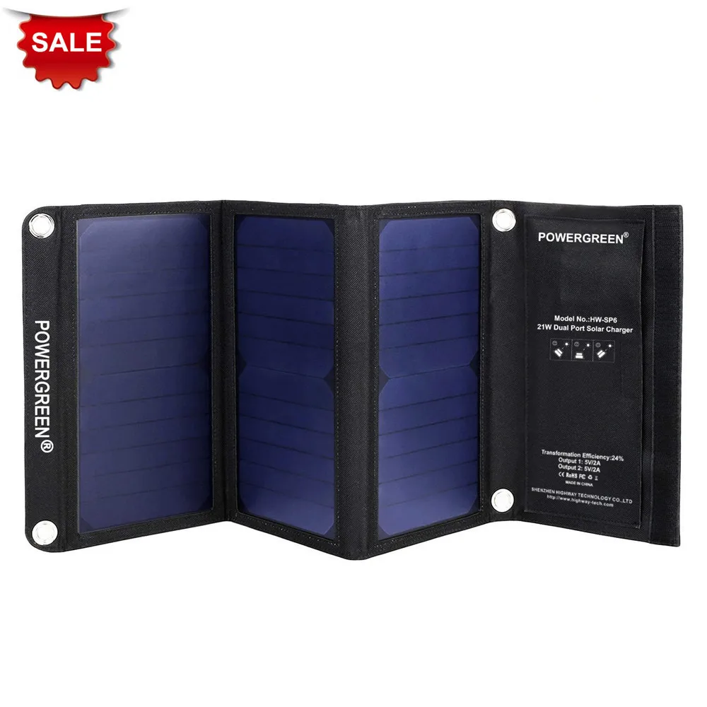 

PowerGreen Foldable Solar Charger 21 Watts Dual USB Output Solar Panel Cell Solar Battery Backpack Bank for LG for Blackberry