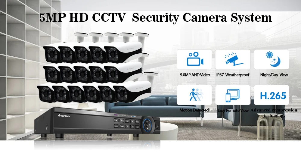 AHCVBIVN 5MP система видеонаблюдения 16CH комплект видеонаблюдения 16 шт. 5.0MP камера безопасности Супер ночное видение 3MP 4MP 5MP NVR