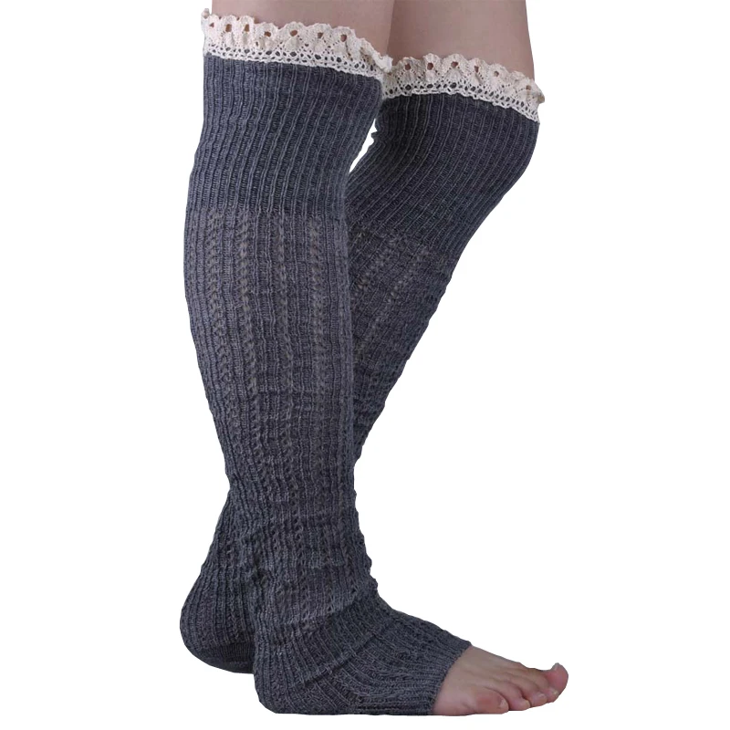 TOIVOTUKSIA Leg Warmers for Women Knit Boot Cuffs with Lace Boot Socks Crochet Hollow Knee High Socks