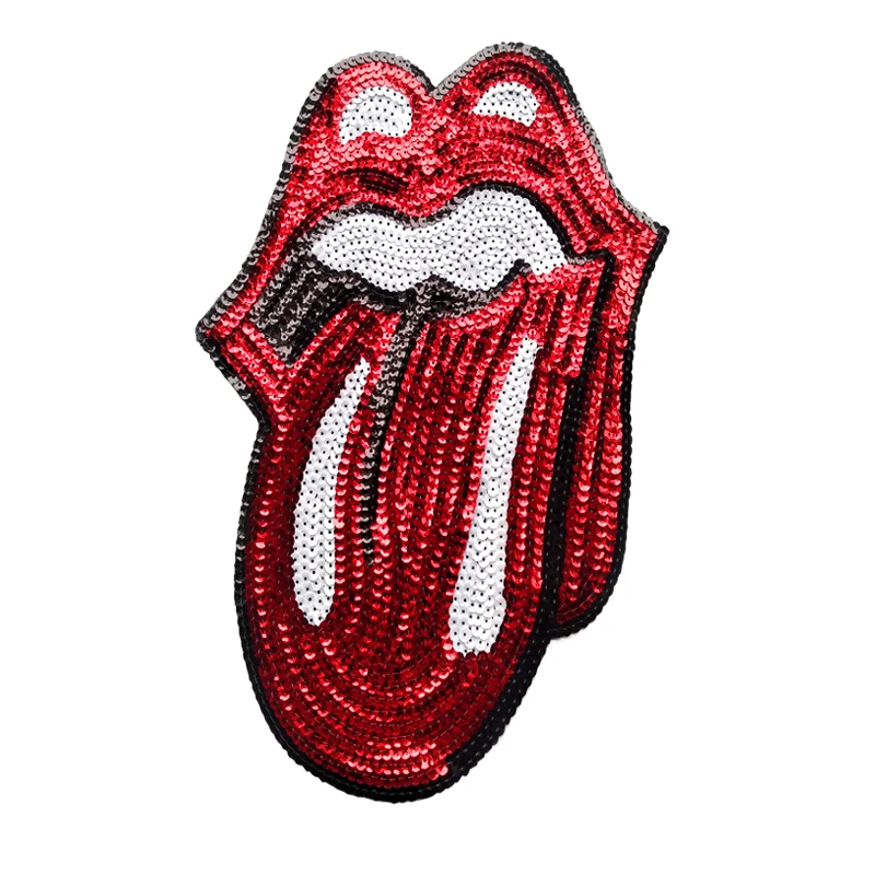 

1pc Fashion Big Tongue Applique Embroidered Sew on Sequins Patches For Sweater Overcoat Sticker Repair Diy Craft Decoration