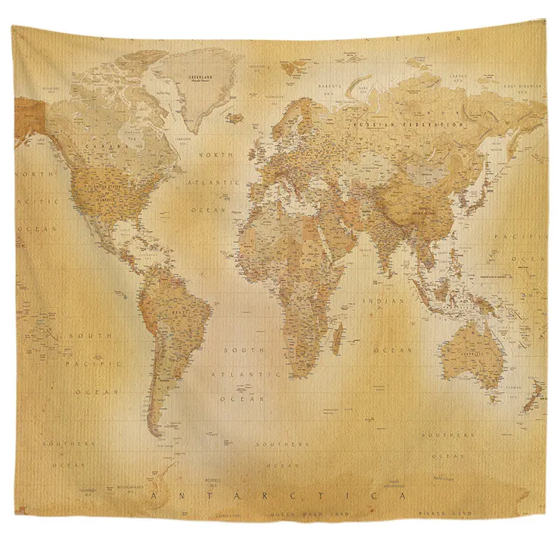 2019 Retro World Map Design Hanging Tapestry Yoga Mat Soft 4 Colors Polyester Wall Tapestry 1pcs Home Art Tapestry Bed Blanket