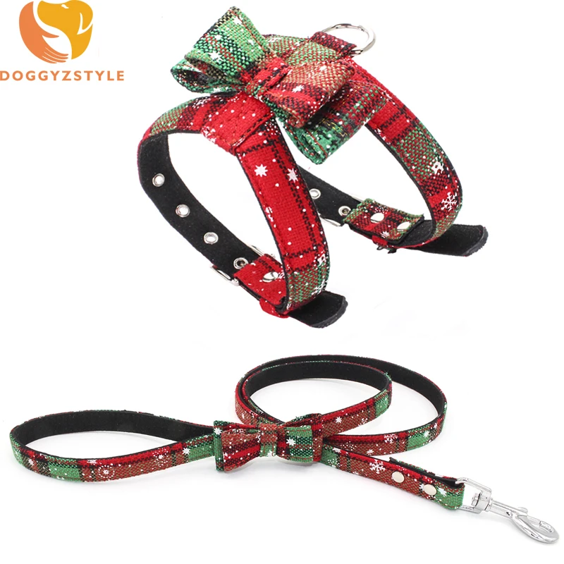 Christmas Bowknot Series Pet Dog Harness Snowflake Soft Cloth Puppy