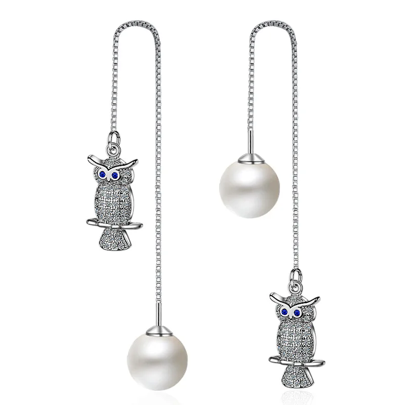 

Fashion Korean 925 Sterling Silver Simulated Pearl Owl Earrings for Women Statement Jewelry Brincos Pendientes 2019