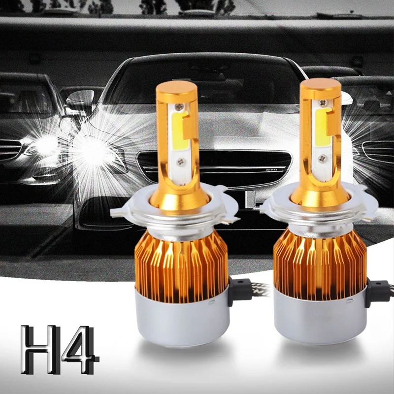 2pcs C6 LED Car Headlight Kit COB H4 36W 7600LM White Light Bulbs Gold | Лампы и освещение