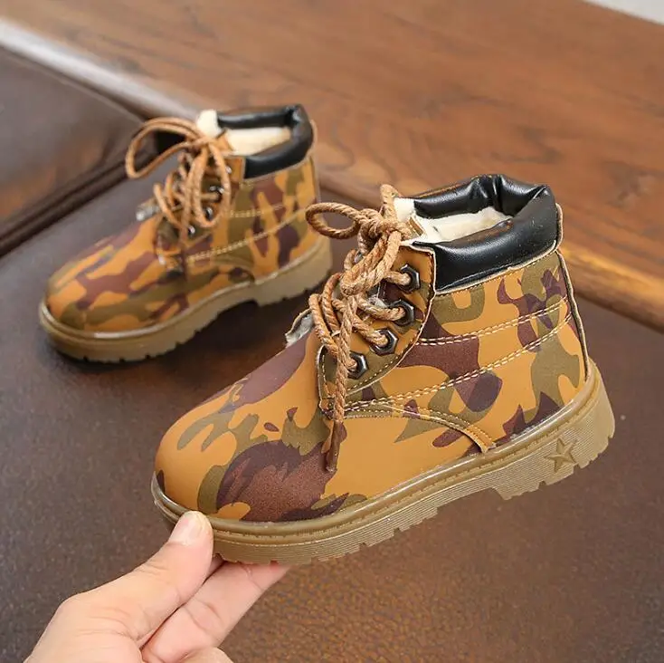 

KKABBYII 2018 Winter Fashion Child Leather Snow Boots For Girls Boys Warm Martin Boot Shoes Casual Plush Child Baby Toddler Shoe