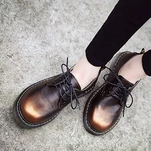 2016 font b Women b font Flats Grils Oxford Leather Shoes Female Metallic Luster Motorcycle Boots