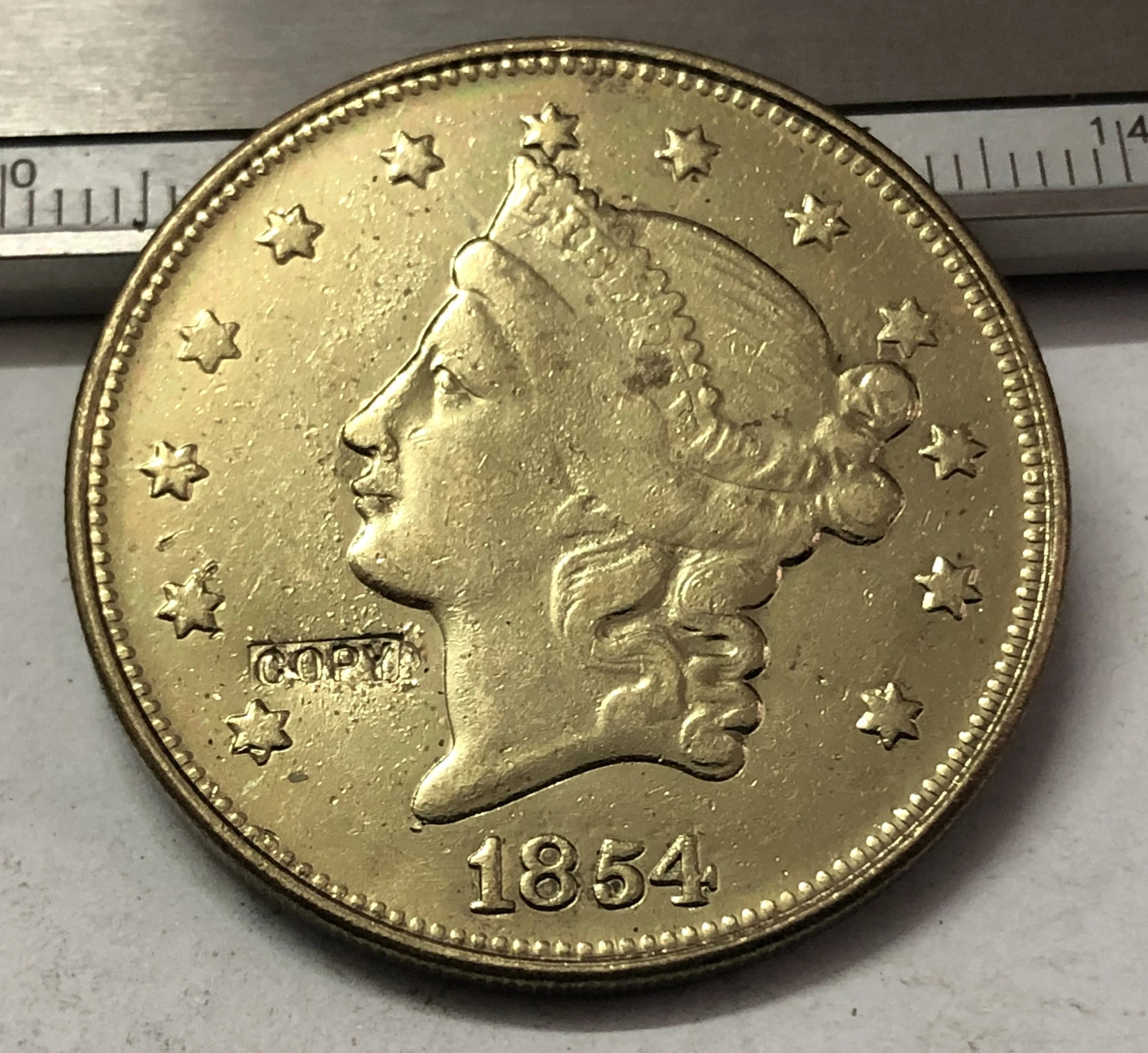 1854 Pos United States Liberty Head No Motto On Reverse 20 Gold Plated Copy Coin huismerk kopen in de aanbieding