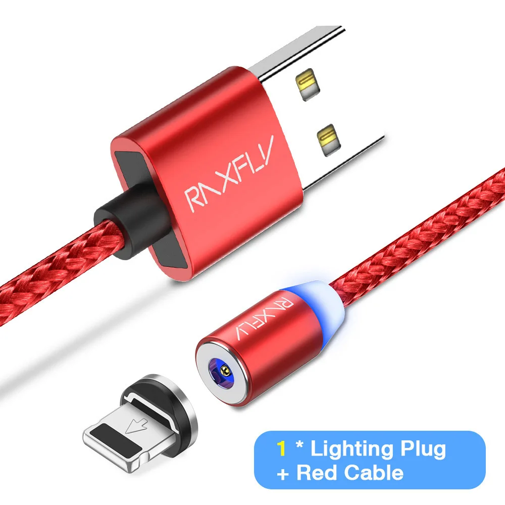 RAXFLY Магнитная Зарядное устройство USB кабель для iPhone 5 5S кабель Lightning/USB Магнит зарядки Micro Тип usb C кабель для huawei P20 Pro Nokia 7 8 Plus магнитная зарядка - Цвет: Red Lighting