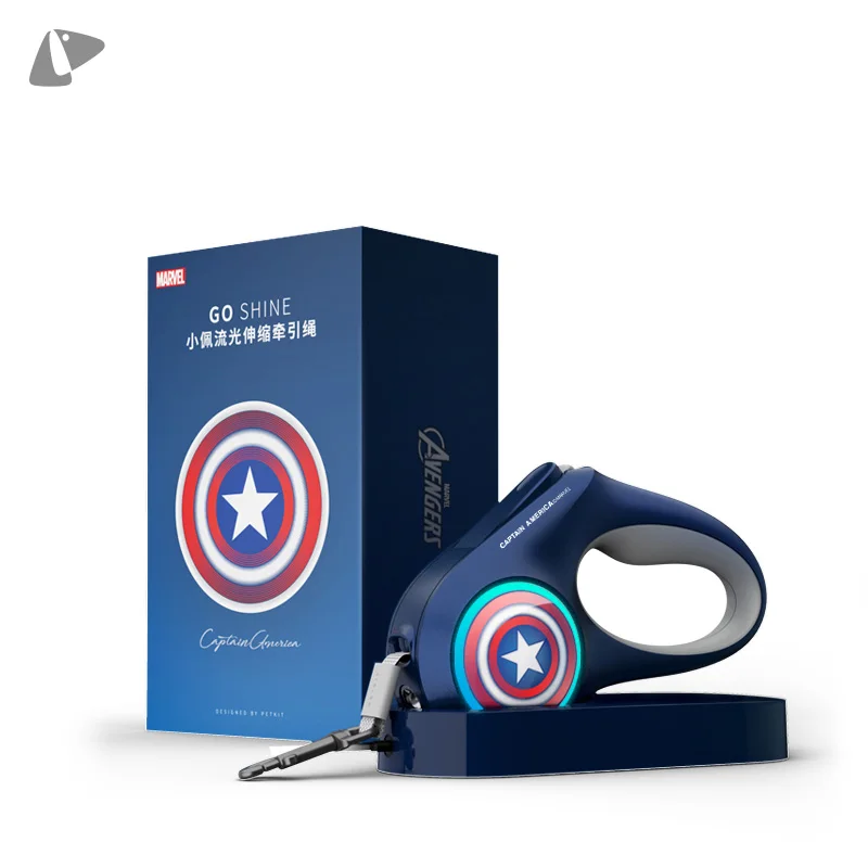 PETKIT pet dog LED retractable Collar Light Leash harness with Lock&Release Mechanism Walking Leash glowing Cat Dog accessories - Цвет: Captain America