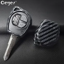 Ceyes-funda de fibra de carbono para mando a distancia de coche, accesorios para llave, 2 botones, para Suzuki SX4 Swift Vitara Jimny Samurai