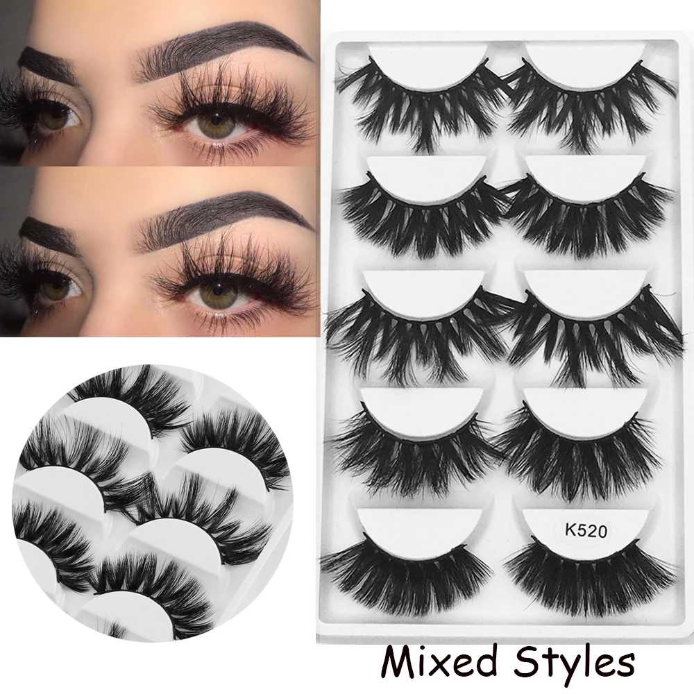 

5 Pairs Mixed 25mm Lashes 3D Soft Mink Hair False Eyelashes Long Wispies Multilayers Fluffy Eyelashes Extension Handmade Lashes