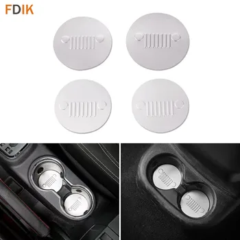 

4pcs Stainless Inner Accessories Center Console Water Cup Holder Pad Panel Trim Mat Cover for Jeep Wrangler 2011-2016