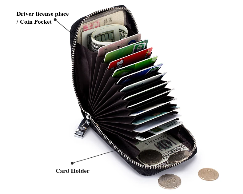 Lomelobo Unisex Lychee Card Holder Genuine Leather Women Men Credit ID Business Card Wallet Fashion Bank Cards bag Coin Purse HCL7139 Details (02)