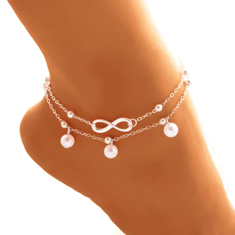 

BOHO Cute Letter Infinity Love Anklet & Bracelet Imitation Pearl Multilayer Chain Ankle Braclet for Women Summer Beach Jewelry