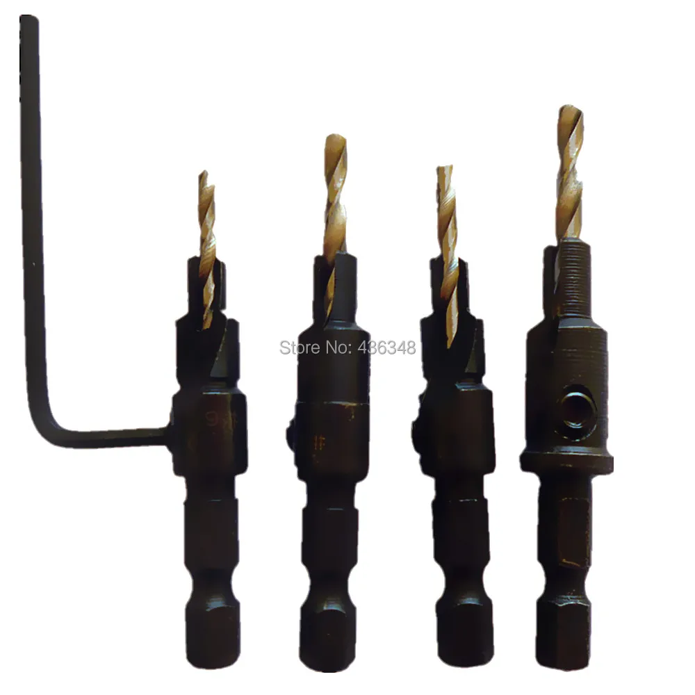 4pc Countersink Drill Bit 1/4" Quick Change Hex Shank Screw 6 8 10 12 Screw Pilot